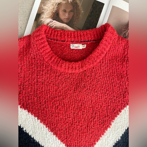 Faherty Red/White/Navy Cotton Blend Crewneck Sweater Size M - Picture 7 of 16